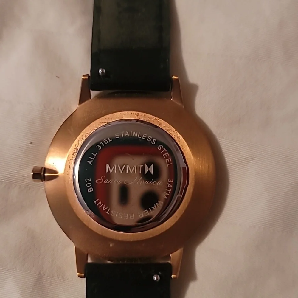 MVMT Womens Boulevard Santa Monica Black‎ Watch Rose Gold Case 38mm Leather